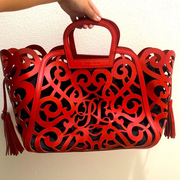 Ralph Lauren Handbags - Ralph Lauren Red Vachetta Scroll Tote